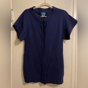 ULURU 100% Cashmere Split Short Sleeve Snap Front Closure Blue Size Small